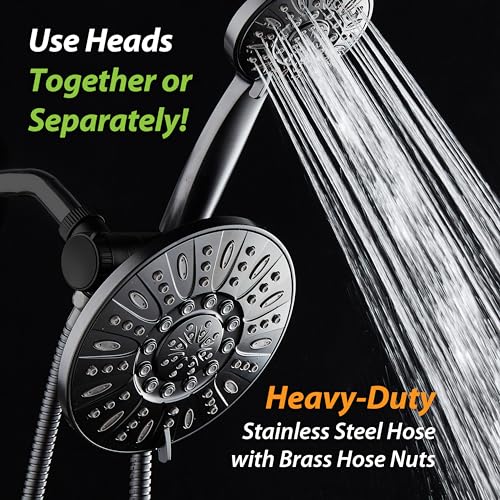 AquaDance 7" Premium High Pressure 3-way Rain & Handheld Shower Head Combo | Enjoy Dual 6-Setting Luxury Shower Heads Separately or Together for the Best of Both Worlds! Stainless Steel Hose - Black - color: Matte Black, style: 1.8 Gallons Per Minute