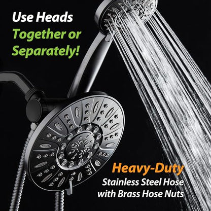 AquaDance 7" Premium High Pressure 3-way Rain & Handheld Shower Head Combo | Enjoy Dual 6-Setting Luxury Shower Heads Separately or Together for the Best of Both Worlds! Stainless Steel Hose - Black - color: Matte Black, style: 2.5 Gallons Per Minute