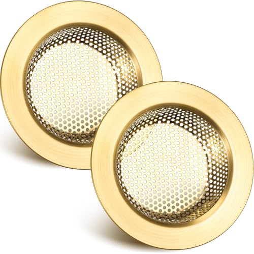 2 Pcs Sink Strainer Stainless Steel Kitchen Sink Drain Strainer Basket Cover Mesh Hair Food Catcher, Large Wide Rim of 4.4 Diameter(Brushed Gold) - color: Brushed Gold
