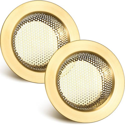 2 Pcs Sink Strainer Stainless Steel Kitchen Sink Drain Strainer Basket Cover Mesh Hair Food Catcher, Large Wide Rim of 4.4 Diameter(Brushed Gold) - color: Brushed Gold
