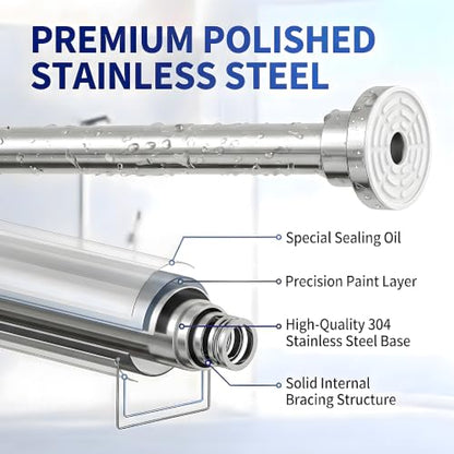 304 Stainless Steel Shower Curtain Rod, Adjustable Telescopic Tension Rod, Rustproof Bathroom Rod, No Drilling Expandable Curtain Rod 42–78 Inch – Brushed Nickel + 80“ x 80” Shower Curtain - color: Brushed Nickel, size: 42"–78"