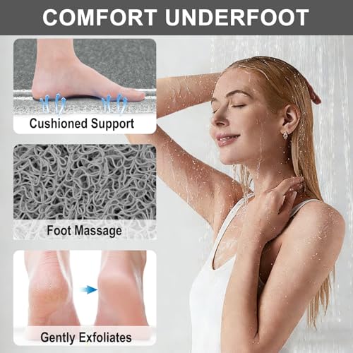 Non Slip Shower Bathtub Mat:36x16 Inch Bathtub Mat Non Slip with Drain, Soft Loofah Shower Mats for Inside Shower, Anti Slip Shower Mat - color: Dark Gray, size: 36" x 16" (Rectangular)