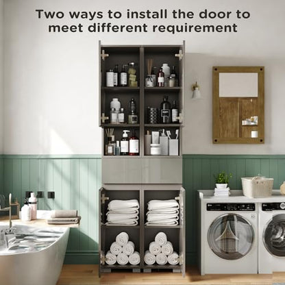 MHOM High Glossy Slim Bathroom Cabinet. 66.9" Tall Storage Cabinet with Drawer and Adjustable Shelves, Narrow Linen Cabinet for Bathroom, Laundry, and Living Room, Grey - color: Grey