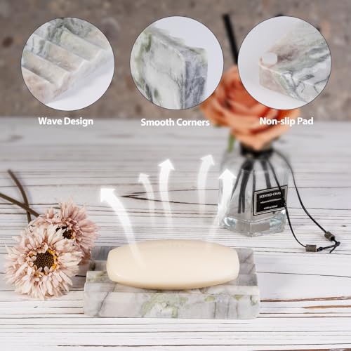 2 Pcs Soap Holder for Bathroom, Marble Soap Dish for Kitchen Countertop, Tray with Creative Wavy Design, Soap Saver for Bath Tub, Sponges, Italian Natural Stone(Bianco Palomino) - color: Bianco Palomino
