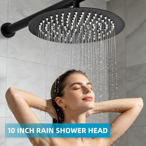 HUCKLE Shower Faucet Set, 10 Inch Rainfall Shower head With Handheld | Black Shower Head and Handheld Set, Single Handle Control, Shower System, Wall Mount, Included Brass Valve and Trim kit