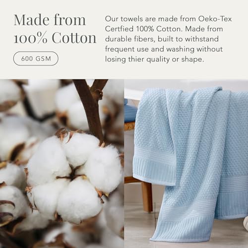 NY Loft 100% Cotton 4-Pack Bath Towel Set | Blue | Oeko-TEX | Quick-Dry | Four 30" x 52" Bath Towels | Super Absorbent | Designer-Styled Texture - color: Chambray Blue, size: Bath Towel (4 Pack)