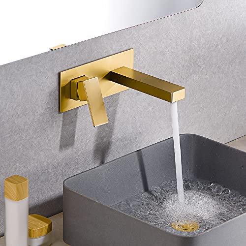 SUMERAIN Wall Mount Bathroom Sink Faucet, Brushed Gold | Rough in Valve Included, Left-Handed Single Handle - color: Brushed Gold, size: Left-Handed