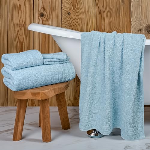 8 Piece Towel Set, 2 XL Bath, 2 Hand, 4 Washcloth, Sky Blue | 100% Cotton, Lighter Weight, Quicker to Dry, Super Absorbent, Perfect for Bathroom - color: Sky Blue