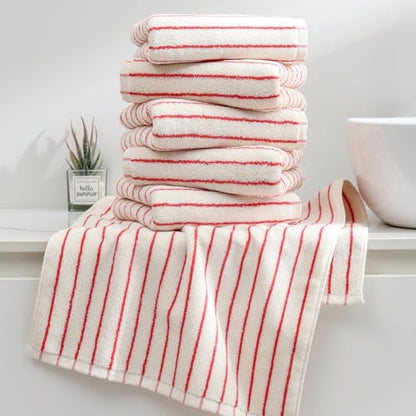 Striped Hand Towels for Bathroom, 100% Cotton Red Stripe, 6 Pack, | Face Towels Super Soft Fast Drying Black Stripes Bathroom - color: Red