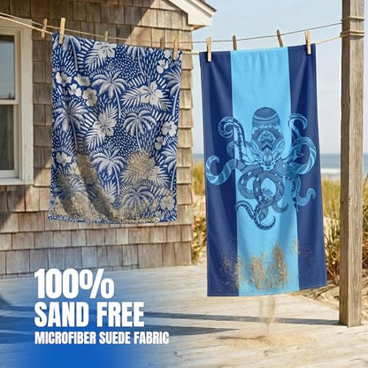 Utopia Towels Thin Microfiber Beach Towel with Travel Bag, 32x71 in (Octupus, Ocean Mandala) - color: Octopus & Ocean Mandala