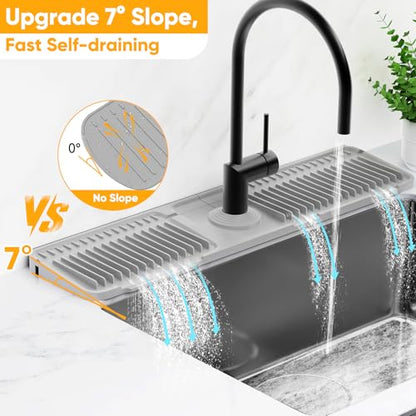 24'' Folding Faucet Mat for Kitchen Sink Splash Guard[7° Slope Fast Self-draining][Snap Lock Fit] Kitchen Sink Faucet Mat Splash Guard Kitchen Sink Area Water Splash Guard Behind Faucet Draining Mat - color: Light Gray, size: 24" x 5.5"