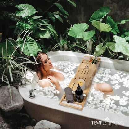 Foldable Bamboo Bathtub Tray Caddy for Tub — Expandable One-Piece Wood Bath Table with Wine Holder Book Stand and Non-Slip Pads — Space-Saving Bath Caddy — Housewarming - color: Foldable Wood Bamboo