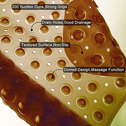 Bathtub and Shower Mats, Extra Long Non-Slip Bath Tub Mat 39 x 16 Inch, Machine Washable Bathmat with Suction Cups & Drain Holes for Bathroom Floor, Clear Brown - color: Clear Brown