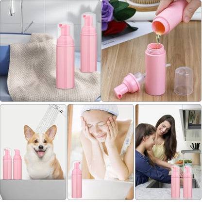 50 Pack 2 oz Foam Pump Bottles, Refillable Soap Dispenser, Daily Use | Pink foam pump bottle for diluted liquid soap, facial cleanser, body wash, shampoo, bathroom, kitchen, vanity and travel use