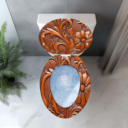 Elongated Resin Toilet Seat, Quietly Close Quick Release Hinges Cover | Toilet Lid Cover Easy to Clean and Install, Hand Tooled Leather Heavy Duty Toilet Seat - color: pattern4, size: V-shape