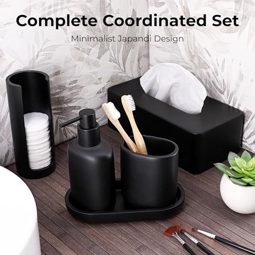 Oval Toilet Brush & Holder Set, Steel Handle, Japandi Decor, Compact, Black | Polyresin, Toilet cleaning, Daily hygiene, Guest bathroom, Small spaces, Hygienic Discreet Holder, Easy to Clean - color: Black
