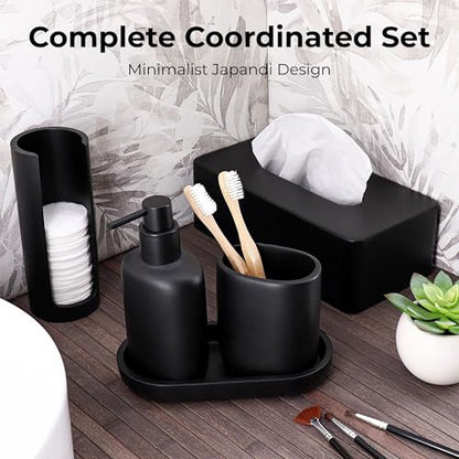Oval Toilet Brush & Holder Set, Steel Handle, Japandi Decor, Compact, Black | Polyresin, Toilet cleaning, Daily hygiene, Guest bathroom, Small spaces, Hygienic Discreet Holder, Easy to Clean - color: Black