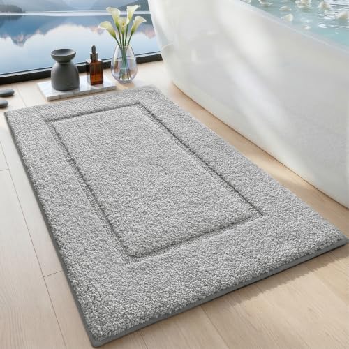 DEXI Bath Mat 36x24, Absorbent and Non Slip Bathroom Rugs, Light Grey | Soft Plush Microfiber Bathmat, Machine Washable & Quick Dry, Rubber Back Rug for Shower, Tub, Sink - color: Light Grey, size: 36" X 24" (Rectangular)