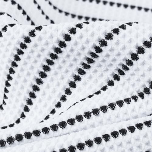 POLYTE 430 GSM Poly Blend Microfiber Quick Dry Waffle Bath Towel Set of 6 | 2-Body Towels, 2-Hand Towels, 2-Wash cloths, Oversize, Lint Free - color: White/Black