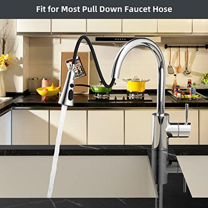 Hibbent 3-Function Pull Down Kitchen Faucet Head Replacement with 12 Adapters, NSF/ANSI/CAN 61 & CUPC Certified Sink Spray Nozzle, Compatible with Moen, Delta, Kohler Faucets, Chrome - color: Chrome