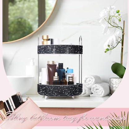 360 Rotating Rhinestone Perfume Organizer,2 Tiers,Resin Diamond,Black - color: Black, size: 2 Tiers, style: Resin Diamond