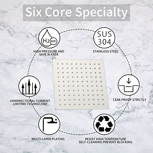 Rain Shower Head Brushed Nickel with Extension Arm 16 Inch Square Shower Head with 16 Inch Shower Arm Large Stainless Steel Rainfall Showerhead Waterfall Full Body Coverage - color: Brushed Nickel, size: 16inch