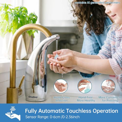 Automatic Soap Dispenser Touchless Rechargeable 10 oz | Magnetic USB Charging, IPX7 Waterproof Sensor Pump with 4 Adjustable Levels for Kitchen Sink & Bathroom Hand Soap - color: Polished Silver