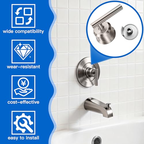 All Metal Replacement for Moen Tub/Shower Lever Handle, Compatible with Moen Shower Handle and for Cartridge,Single Handle Faucets for Adjust Water Volume and Temperature,Retro Brushed Nickel - color: Retro Brushed Nickel