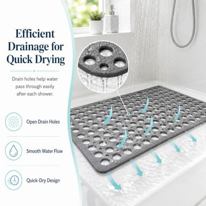 Casa and Beyond Shower Mat, Secure Shower Mat-Non-Slip, Washable Non-Slip Bathtub Mats, with Suction Cups and Drain Holes, Soft Textured Design, Easy to Clean for Bathroom (Beige, 27.6" x 15") - color: Beige, size: 27.6" x 15" (Rectangular)