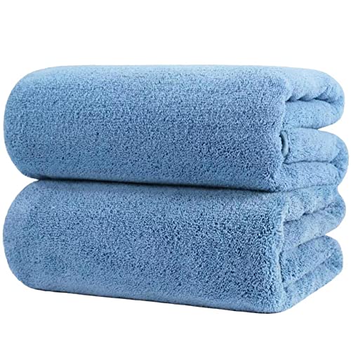 POLYTE 410 GSM Poly Blend Microfiber Bath Sheet Extra Large Set, 35x70 in | 2 Pack, Oversize, Lint Free, Quick Dry - color: Blue