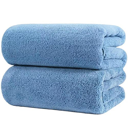 POLYTE 410 GSM Poly Blend Microfiber Bath Sheet Extra Large Set, 35x70 in | 2 Pack, Oversize, Lint Free, Quick Dry - color: Blue