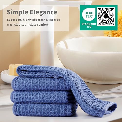 Microfiber Waffle Face Towels, 4 Pieces, Soft, Absorbent, Fast Drying, Lint Free 430 GSM (Dark Blue) - color: Dark Blue
