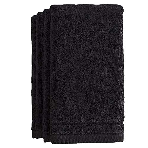 Creative Scents Cotton Fingertip Towels Set Black - 4 Pack - 11 x 18 Inches Decorative Small Extra-Absorbent and Soft Terry Towel for Bathroom - Powder Room, Guest and Housewarming Gift (Black) - color: Black