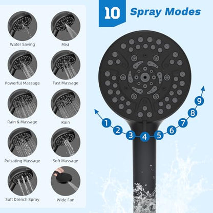 Hibbent cUPC Certified High Pressue 13'' Rainfall Shower Head with 5-Spray | Shower Heads with Handheld 10-Spray Combo, All Metal Easy Reach 4-way Diverter Arm, 71'' Hose & Holder, Matte Black - color: Black, style: Square 13"