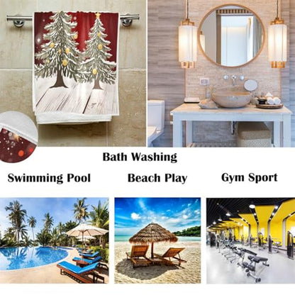 Christmas Tree with Snowflake Hand Towels 16x30 in Bathroom Towel, Retro Wooden Red Small Bath Towel Merry Christmas X-mas Bathroom Decor Gifts - color: Christmas Tree