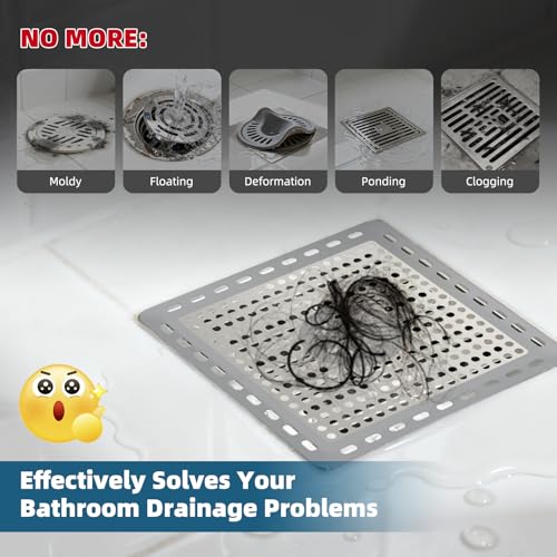 Hibbent Upgraded Shower Drain Hair Catcher, Shower Cover for Bathroom Floor 6" Drain, Anti-Clogging Bathtub Strainer, Stainless Steel Kitchen Sink Strainer with Handle, Grey - color: 6' Light Grey