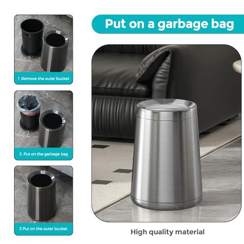 2.1 Gallon Bathroom Trash Can with Lid, Chrome Small Trash with lid - color: 32A silver-8L