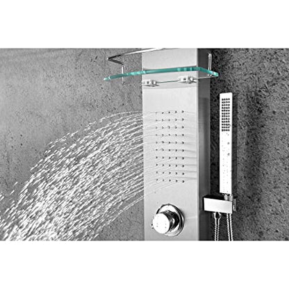ANZZI Shower Head Panel Tower System | Coastal | Brushed Stainless Steel | Includes One 1 Field Full Body With Dual Level Deco Glass, Free-Reign Euro Grip Handheld Sprayer With 60 In. Hose - color: Brushed Steel, style: 2 Jets