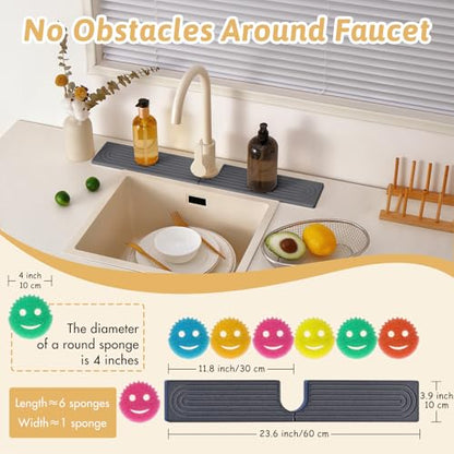 Kitchen Faucet Absorbent Mat with U-Shape Hole, 23.6" Diatomaceous Earth Splash Guard for Sink Faucet, Aesthetic Water Absorbing Stone Tray Draining Mat for Modern Home, Gift for Girlfriend, Dark Grey - size: 23.6" x 3.9"