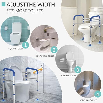 Lianjindun Toilet Safety Rails, 350 lbs, Adjustable Height & Width | Fits Most Toilets, Foldable Design, 350 Lbs Capacity, Aluminum Toilet Frame, Toilet Handles for Seniors, Disabled, Handicap - color: Dark Blue