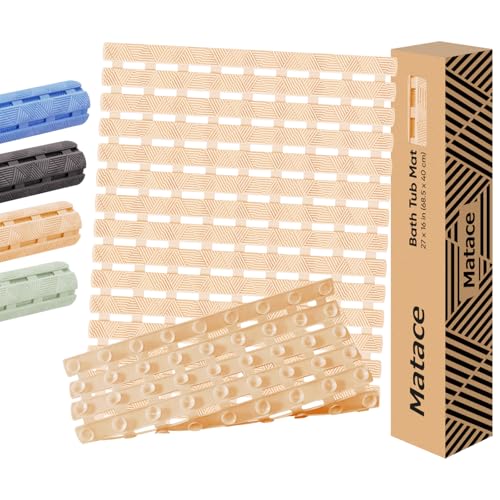 Bathtub Mat Non Slip - for Inside Bath Tub & Shower, Large 40x16 Inch, 261 Strong Suction Cups, Soft Textured Surface, Fast Drain & Quick Dry, Bathroom Safety Mat, Beige, Matace - color: Beige, size: 40" x 15.8" (Rectangular)