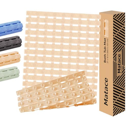 Bathtub Mat Non Slip - for Inside Bath Tub & Shower, Large 40x16 Inch, 261 Strong Suction Cups, Soft Textured Surface, Fast Drain & Quick Dry, Bathroom Safety Mat, Beige, Matace - color: Beige, size: 40" x 15.8" (Rectangular)