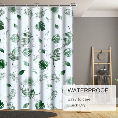 TIKABC Shower Curtain Liner, 4G PEVA Shower Liner, Plastic Waterproof Shower Curtains, with Grommet Holes and 3 Magnetic Weights(Green Leaf) - color: Green Leaf