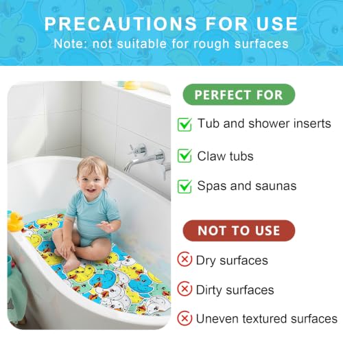 Baby Bath Mat for Tub Non Slip Kids, BPA Free Extra Long Bathtub Mat 40x16 with Drain Holes and 200 Suction Cups, Non Toxic Machine Washable Toddler Bath Mat, No Fading, Sticker Duck - color: Y-duck 1
