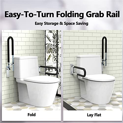 Bathroom Handicap Grab Bars Rails Foldable Toilet Safety Handrail 23.6 Inch Hand Support Rail Wall Mounted Bath Grips for Disabled Elderly Pregnant Woman Senior,with