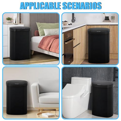 13 Gallon Motion Sensor Kitchen Trash Can, 50L Automatic Sensor Trash Can, Smart Waste Bin with Lid for Kitchen, Bathroom, Bedroom, Home Office, Quiet Open & Easy Clean (Black) - color: Black, style: 1 pack