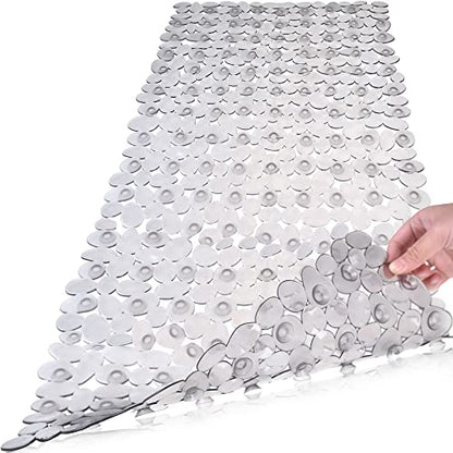 SONGZIMING Bathtub Mat Non Slip Pebble Bath Shower Mat with Drain Holes, Suction Cups Mat for Tub 16" W x 35" L, Clear Grey - color: Clear Grey