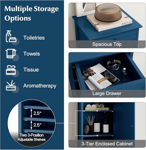 Blue Free-Standing bathroom Cabinet with Drawer &2 Adjustable Shelves | Storage, Bathroom - color: Blue