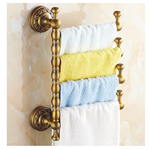 ZHOUXIAO All Brass Swing Out Towel Bar Holder Wall-Mounted/Gold Bathroom Swivel Towel Rack Hanger Organizer for Bathroom, Vintage Brushed Nickel Towel Bar Folding Arm Swivel 4 Bars
