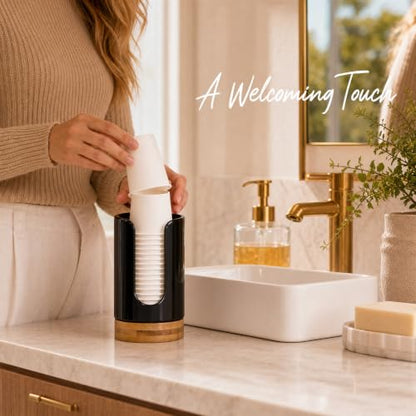 Ceramic Bathroom Cup Holder, 3-5 oz Cup Dispenser, Black | Disposable Paper & Plastic Bathroom Cups Holder - Mouthwash Cups Dispenser for Bathroom, Guest Toiletries, Countertop, Coffee - color: Black